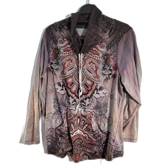 World Unity Multicolor Asymmetric Sweatshirt Pull-Over Lace Cowl Neck Size 0X - Picture 1 of 7